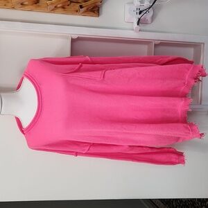 Easel Oversized Sweater Front Pocket Frayed Raw Edges 2X
